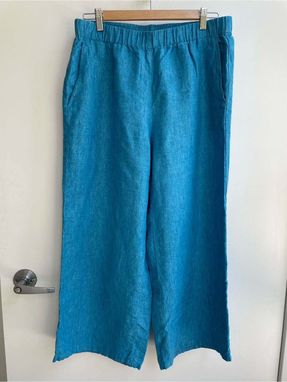 Eileen Fisher Turquoise Wide-Leg Linen Ankle Pants Size S